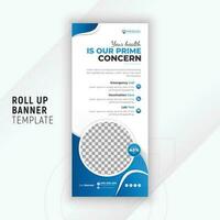 Healthcare and medical service rollup banner or vertical X banner design template with white background vector