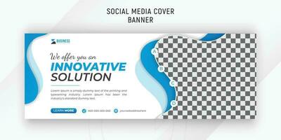 Modern and innovative business solution for social media cover with blue gradient abstract color shapes and white background vector