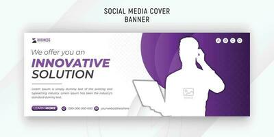 Digital marketing agency and corporate innovative solution social media cover design template with abstract purple gradient color shapes vector