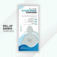 Healthcare and medical service rollup banner or vertical X banner design template with white background vector