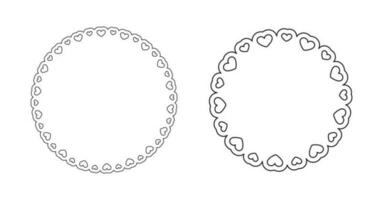 Round scalloped frame with hearts pattern set, Pastel Cute Valentines Frame Border vector