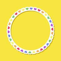 Round heart rainbow frame. Border template with copy space. Pride month flag concept. Vector flat illustration.