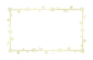 Gold Rectangle Floral Frame Outline Doodle. Botanical border template, flourish design element for wedding, greeting card. vector