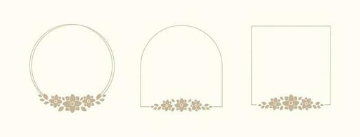 conjunto de elegante floral marco y fronteras boho línea Boda flores, hojas para invitación salvar el fecha tarjeta. botánico estético rústico de moda verdor diseño vector ilustración.