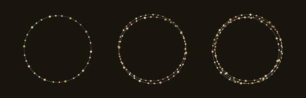 Gold Round Christmas Fairy Lights Frame Border Set. Abstract golden dots circle frame collection. vector