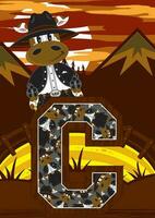 C is for Cow Cowboy Wild West Alphabet Learning Educational Illustration vector