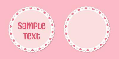 Round scalloped frame with hearts pattern text frame, Pastel Cute Valentines Frame Border vector