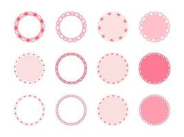 Circle scalloped frame with hearts set, Pastel Cute Valentines Frame Border vector