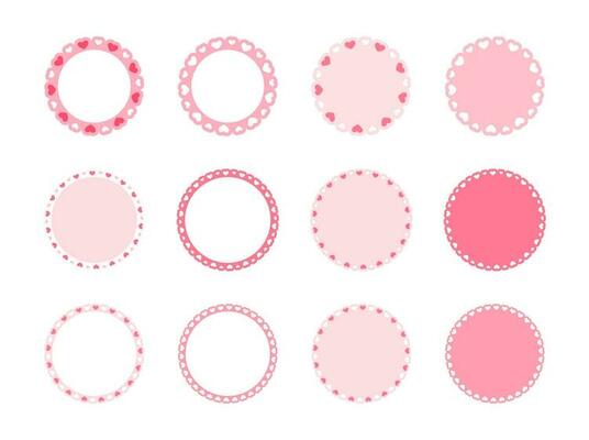 Circle scalloped frame with hearts set, Pastel Cute Valentines Frame Border