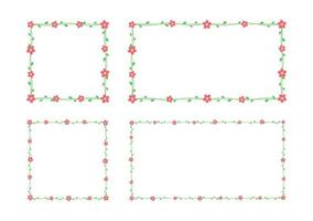 Square and rectangle floral frames and borders set, red flowers botanical design vector illustration