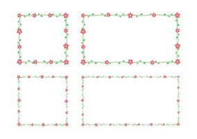 Square and rectangle floral frames and borders set, red flowers botanical design vector illustration