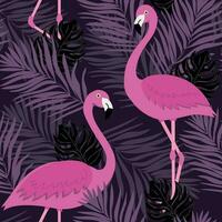 Seamless dark pattern with flamingo vector