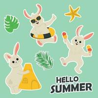 Summer sticker pack with rabbit. vector