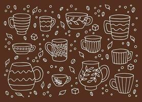 Hand drawn cup mug. Set of cups in doodle style. Vector illustration isolated on white background.