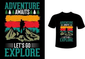 diseño de camiseta de viaje turístico, diseño de camiseta de viaje de aventura vector