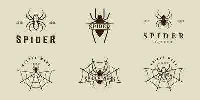 set of silhouette spider logo vintage vector illustration template icon graphic design. bundle collection of various insect arthropod sign or symbol with retro style