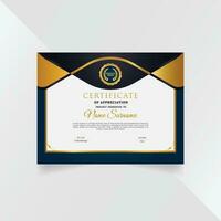 Professional and premium certificate template design with golden geometric shapes vector