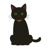 Cartoon cute nursery black cat sitting on the ground vector