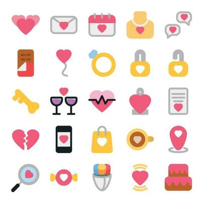 Valentine icon set with flat style