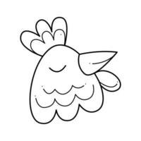 The head of a cute rooster. Doodle black and white vector illustration.