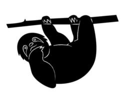 Sloth silhouette. Doodle black and white vector illustration.