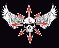 design for t-shirt with winged skull and red arrows. Ideal illustration for heavy rock album cover vector