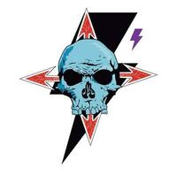 T-shirt design of a skull with the symbol of thunder and red arrows. Vector illustration for a heavy rock group or bikers