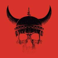 T-shirt illustration of a viking skull on a red background. Design to illustrate demonic themes vector