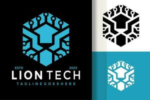 Lion Technology Hexagon Logo vector icon illustration