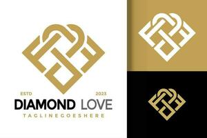 Elegant Diamond Love Logo vector icon illustration