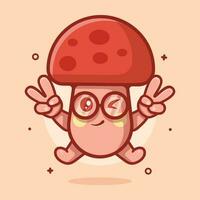 cute mushroom character mascot with peace sign hand gesture isolated cartoon in flat style design vector