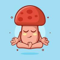 calm mushroom character mascot with yoga meditation pose isolated cartoon in flat style design vector