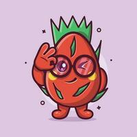 gracioso continuar Fruta personaje mascota con Okay firmar mano gesto aislado dibujos animados en plano estilo diseño vector