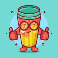 funny water tumbler character mascot with thumb up hand gesture isolated cartoon in flat style design vector