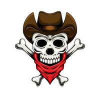 Illustration of cowboy human skull character with crossed bones vector