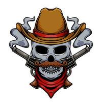 Illustration of cowboy human skull character with crossed pistols vector