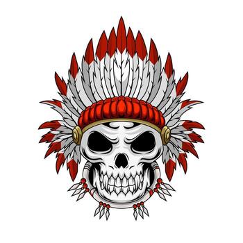 ilustración de tribal humano cráneo mascota personaje con tocado vector