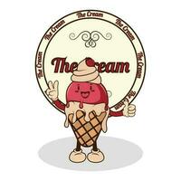 Ice cream in a bright cartoon style of Groovy. Ice cream vector in pleasant colors. isolated on a white background.