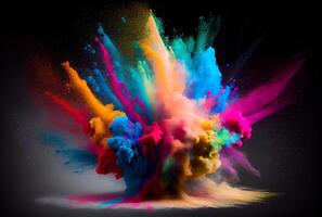 Colorful starch and dye powder dust exploding in Holi day. photo