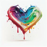 Colorful heart shape in oil paint color on isolated white background. Valentines day and romance concept. Digital art illustration theme. photo