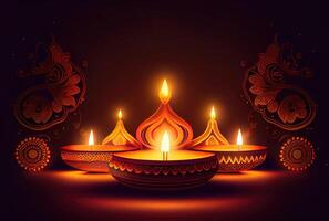 Diwali the festival of lights colorful lanterns with candlelight in the dark background. Holiday and culture concept. photo