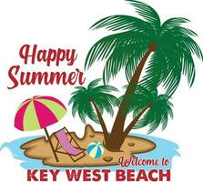 Happy Summer Welcome to Key West Beach T-shirt Design vector