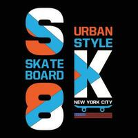 urbano estilo sk8 patinar tablero nuevo York ciudad camiseta diseño vector