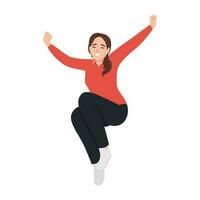 Happy surprised woman in jeans jumping vector