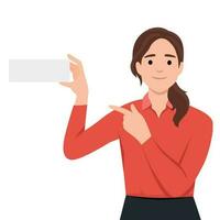 Woman points blank paper for placeholder vector