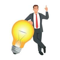 Business idea to make money or concept of profit, innovation or creativity, businessman having a new business idea, inspired man leaning against a lamp vector