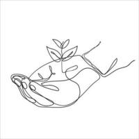 continuous line drawing hand holding leaf plant illustration vector