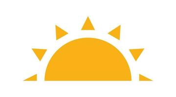 Yellow half sun icon in flat style. Sunset simple graphic symbol. Summer heat icon. Half round solar element. Vector illustration isolated on white background