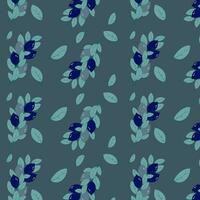 Seamless vector pattern blue lemons on branches on a dark blue background.Vector EPS10