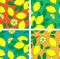 4 options seamless pattern citrus fruit lemon on different color background.Vector background abstraction. eps10 vector